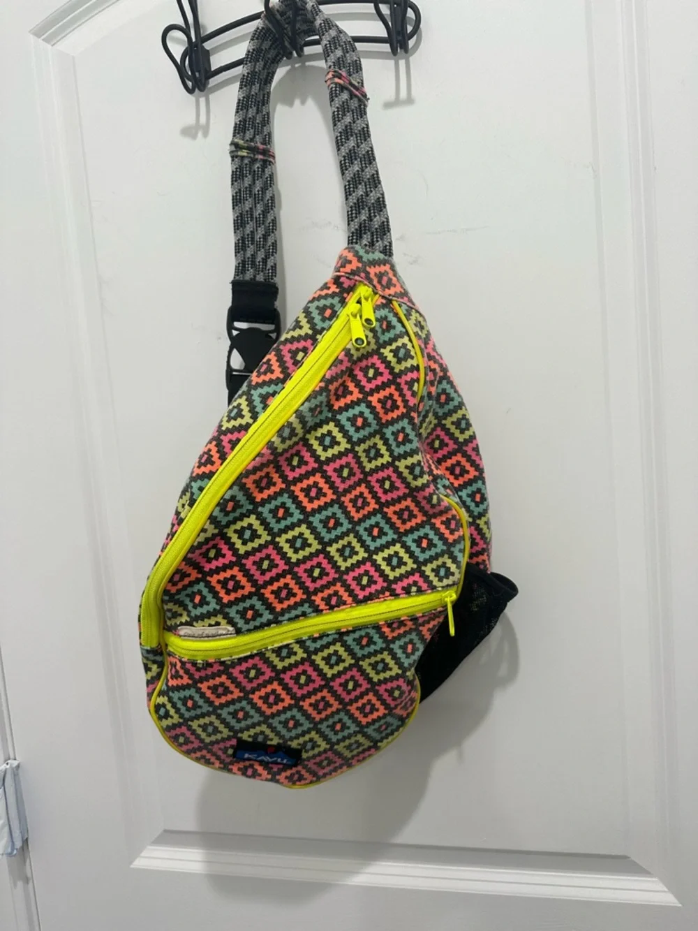 Kavu Neon Geo Pattern Sling Backpack - Yellow Trim